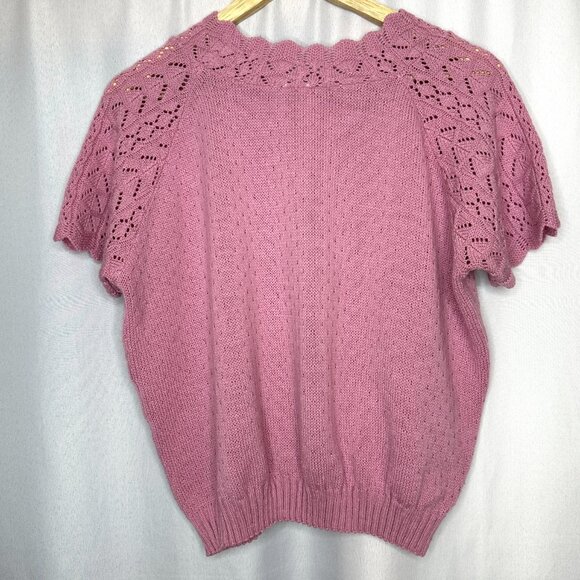 Vintage Haband! Short Sleeve Sweater Coquette Knit Details, Large **See photos** - Picture 2 of 6